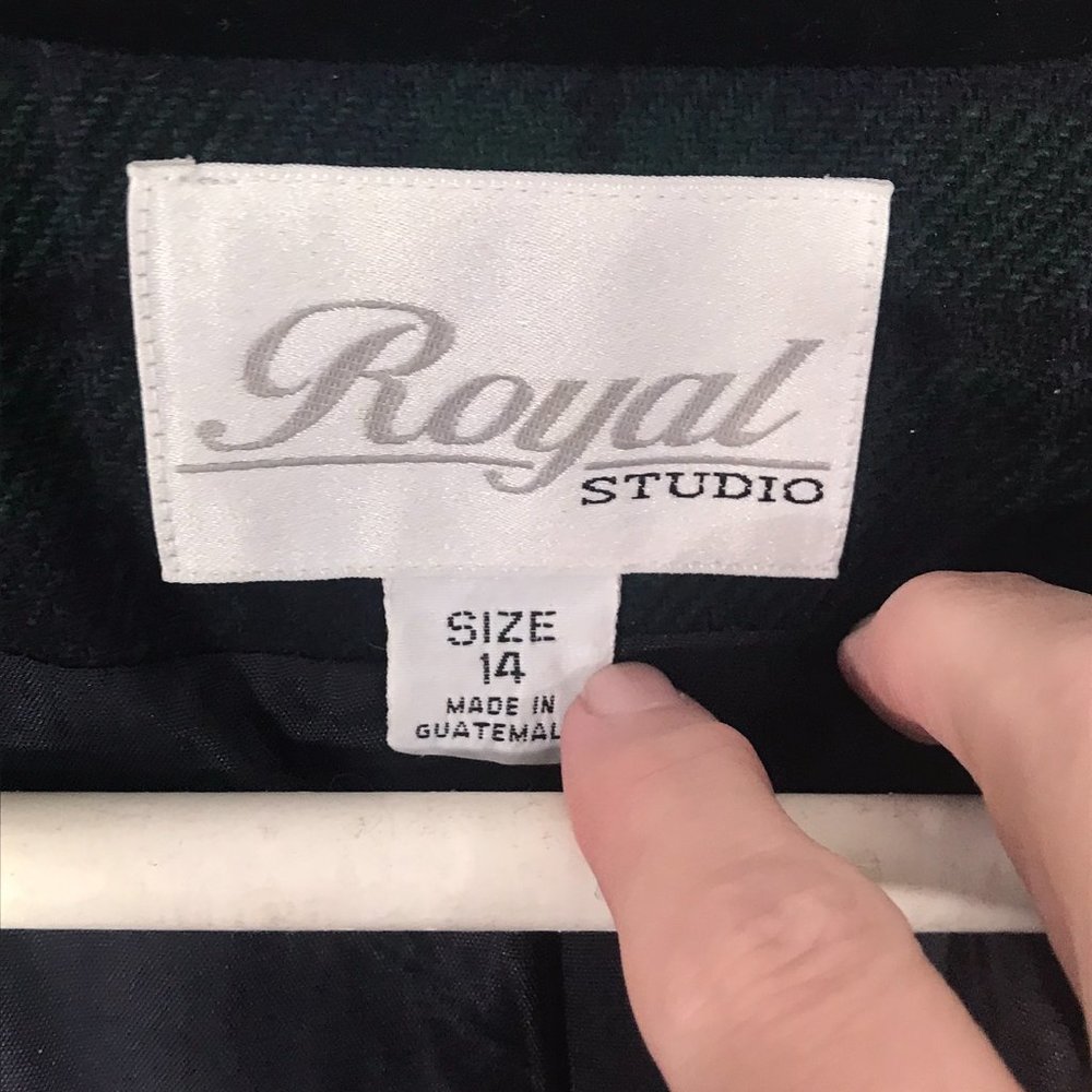 Royal Studio Womens Vintage Green‎ Black Plaid Blazer, Jacket, sz 14, 44 bust - Picture 6 of 8